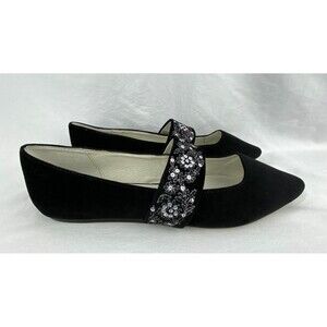 Bettye Muller Flats Womens 7 Black Silver Velvet Embroidered Mary Jane‎ Shoes